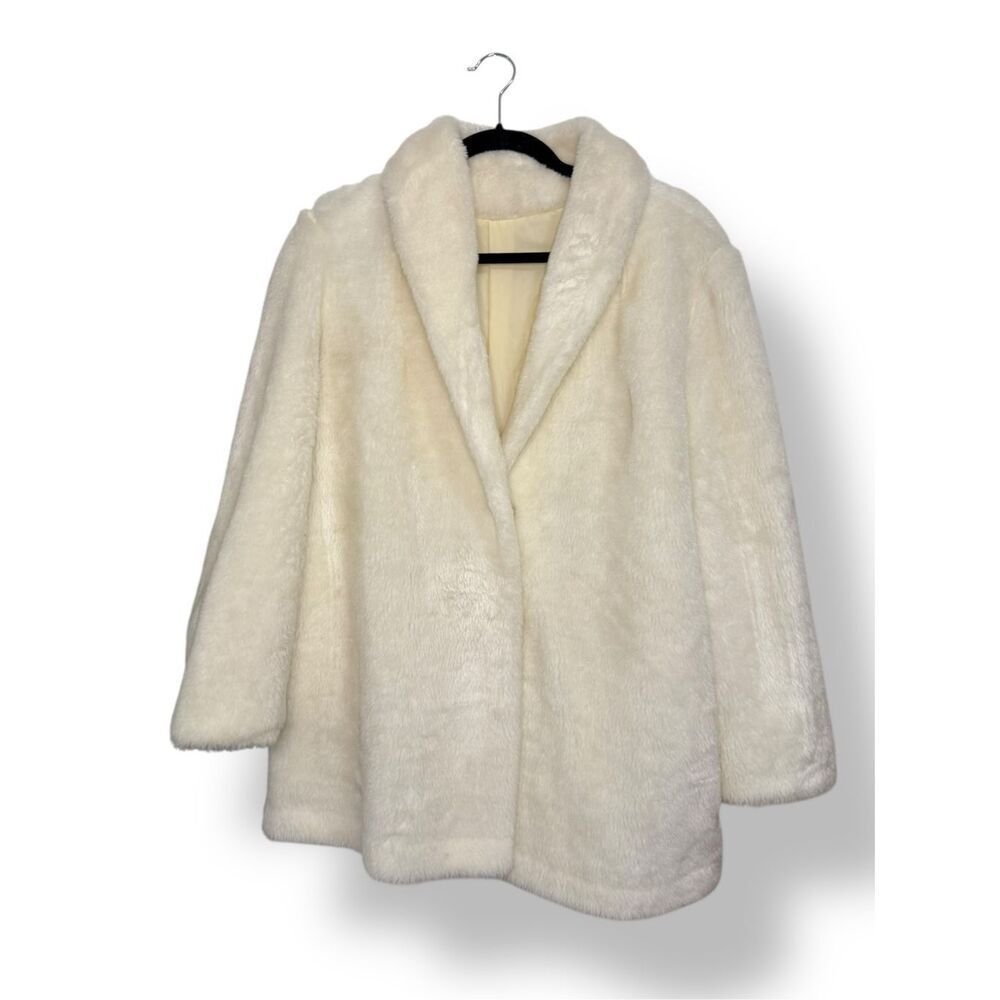 Vintage Faux Fur Coat Women’s Large (12) Cream‎ Made in USA